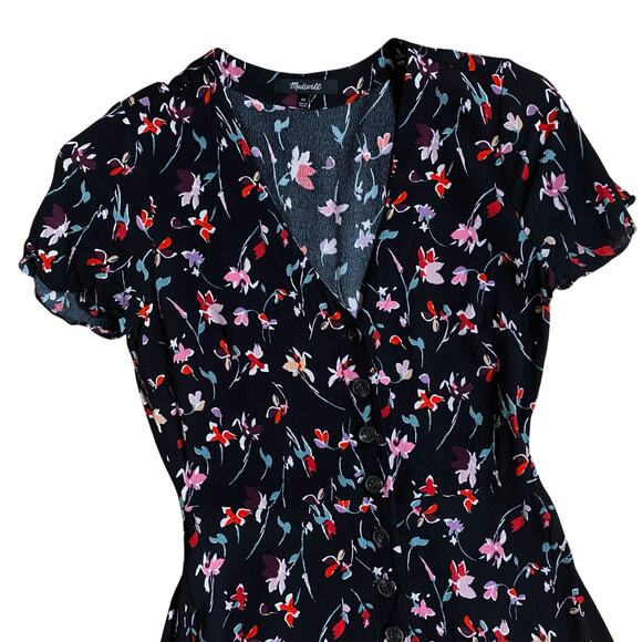 Madewell V-Neck Button-Front Mini Dress in Drifting Flowers 00 XXS - Picture 7 of 7